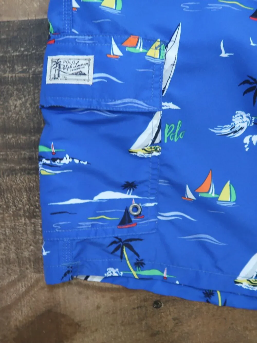 Polo Ralph Lauren Mens Large Blue Swim Trunks Shorts Sailboat Nautical Kailua